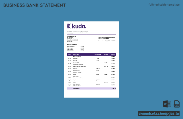 Nigerianische KudaBank-Organisation: Kontoauszug (Word- und PDF-Beispiel)